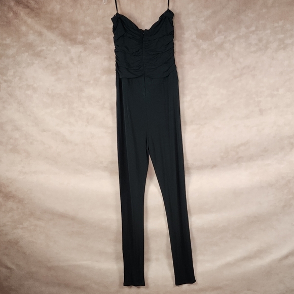 bebe Elegant Black Ruched Jumpsuit - Picture 3 of 6